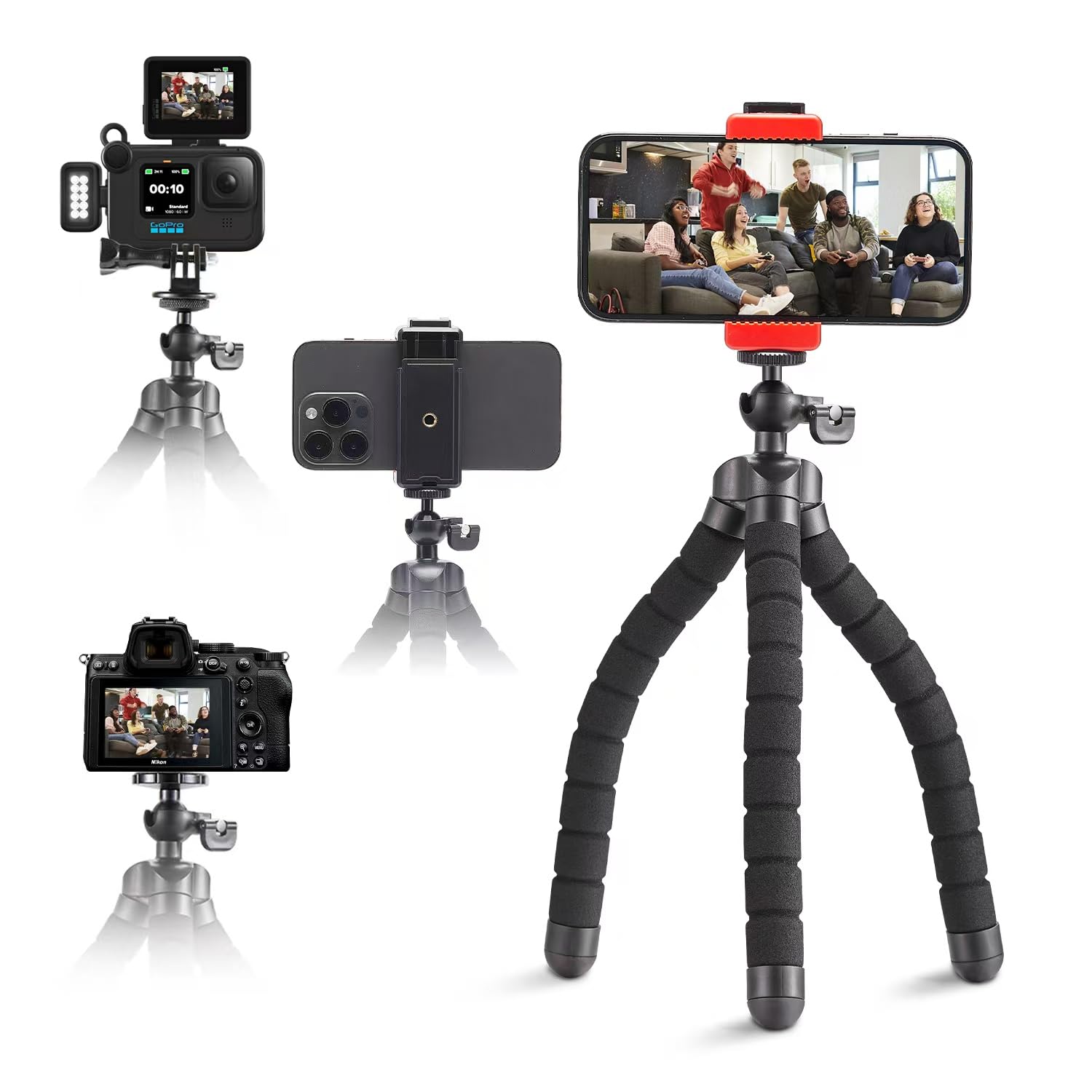 Aitteel Cellphone TripodMini Tripod Holder Portable Travel Camera Mobile Phone Mount Flexible Octopus Tripod Stand Desk Travel Outdoor Compatible with iPhone |Android Phones|Cameras|GoPro