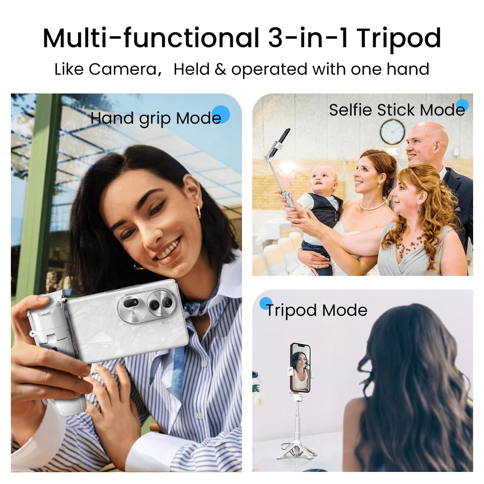 Phone Selfie Tripod Small With Romote - 3 In 1 Cell Phone Tripod Stick 4 Sections Extenable Foldable Pocket Size 2 Cold Shoe Mount 360 Degree Rotation 33ft Remote Control For Phone Smartphone