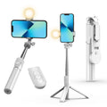 IEVICRE 43 Selfie Stick Tripod Extendable Selfie Stick with Light Wireless Remote Bluetooth Selfie Stick for iPhone 15 14 13 Pro Max and More Smartphones White